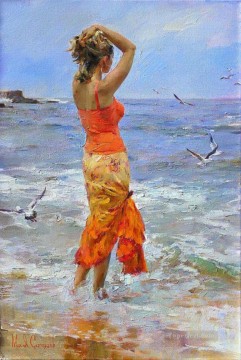 Pretty Girl seagull MIG 12 Impressionist Oil Paintings